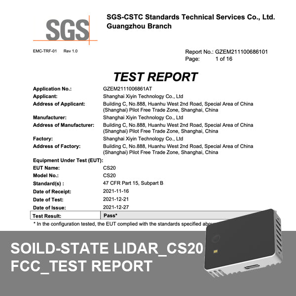 Informe de prueba FCC del Lidar de estado sólido CS20 por SGS