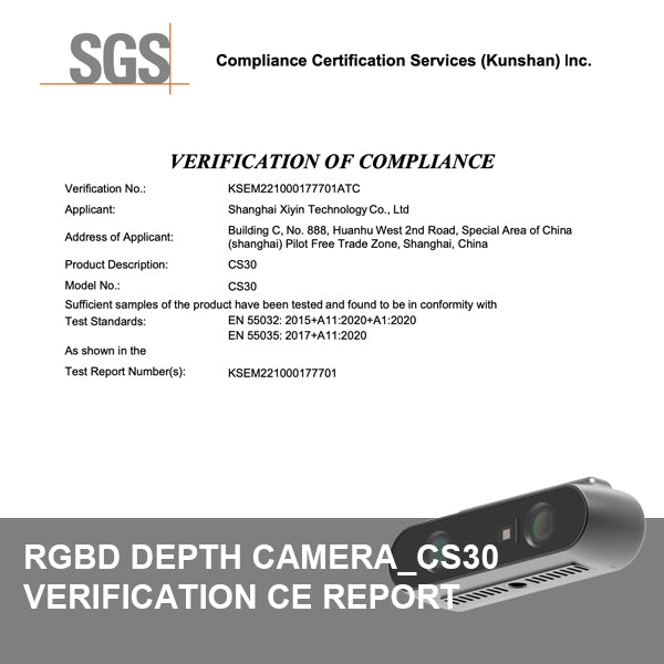 Informe de Verificación CE de la cámara RGBD Depth Camera_CS30 por SGS