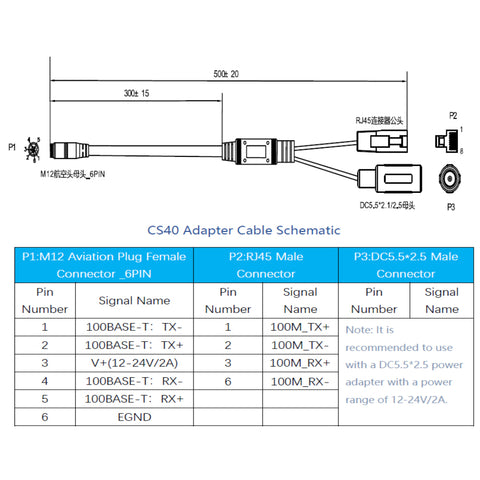 Power/ Ethernet cable for Synexens TOF 3D Cameras Accessories CS20-P and CS40-Tofsensors