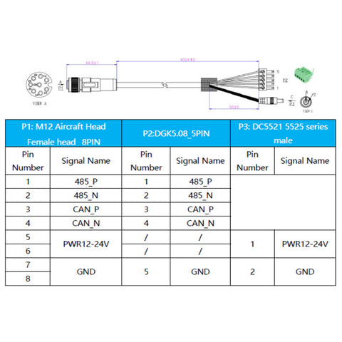 Power/RS485 Cable with M12 Connector for Synexens TOF 3D Cameras Accessories CS40 Pro-Tofsensors